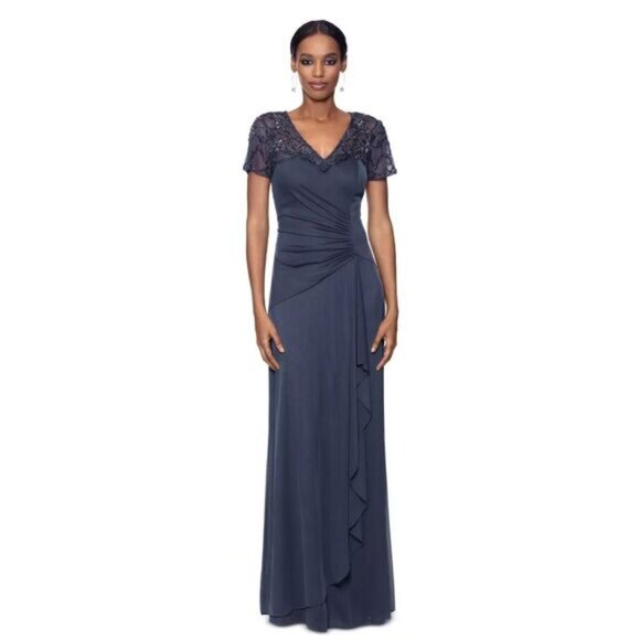 XSCAPE Women's Petite Dress 10P Bead Embellished Cascading Sheath - Picture 1 of 3
